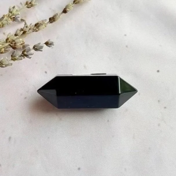 Polished Black Obsidian crystal with points at both ends