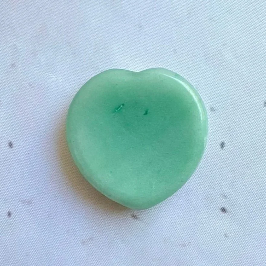 Polished Green Aventurine heart worry stone measuring approximately 4cm