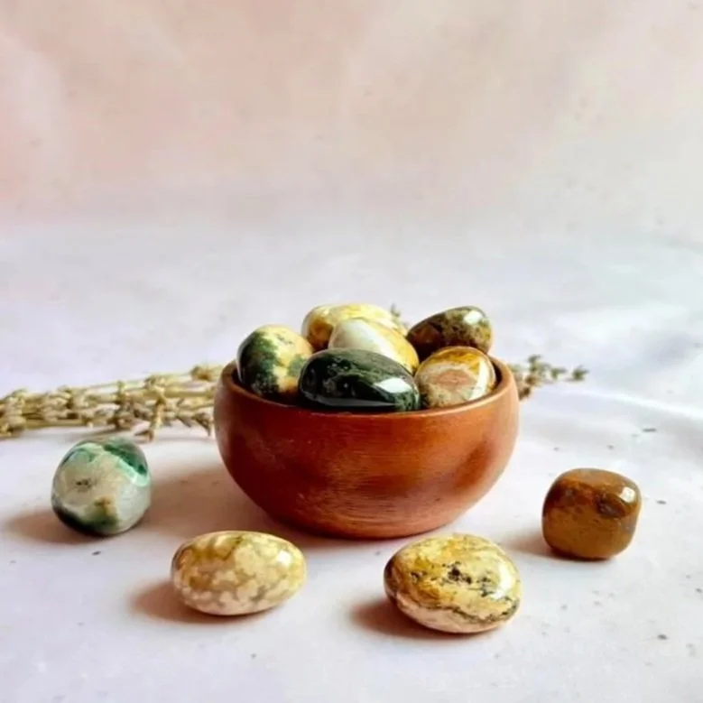 Natural Ocean Jasper tumbled crystal for crystal collections and everyday carry