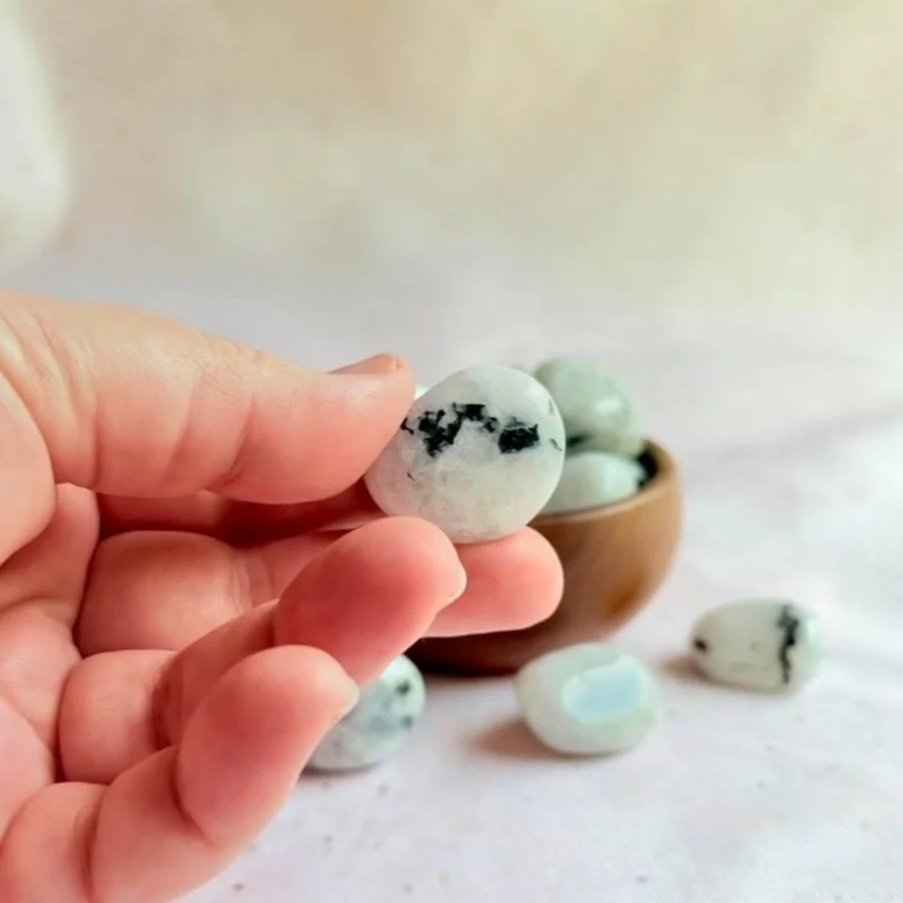 Polished Rainbow Moonstone crystal tumble with natural iridescence