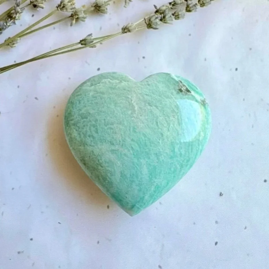 Exact Amazonite heart measuring approximately 8cm wide and 7cm tall