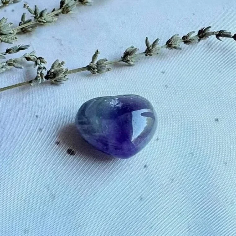 Amethyst puff heart associated with peace, intuition, and emotional balance