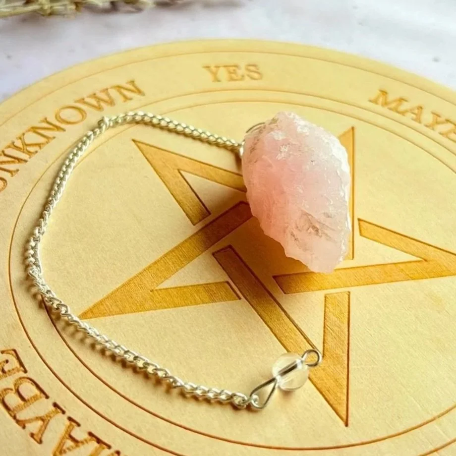 Rose Quartz rough crystal pendulum for divination and dowsing