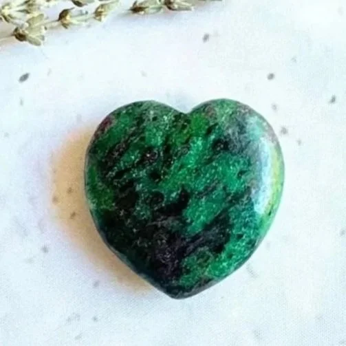 Ruby in Zoisite heart with vibrant green Zoisite and natural Ruby inclusions