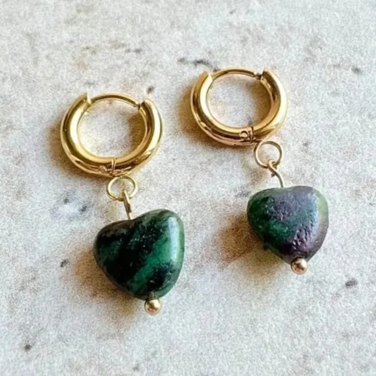 Ruby in Zoisite Heart Hoop Earrings