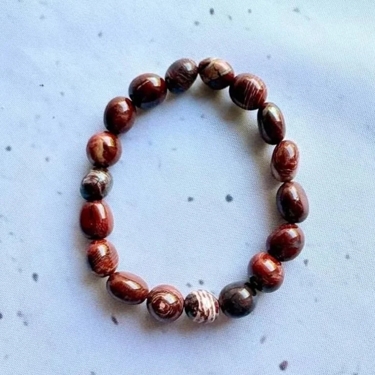 Red Picture Jasper Tumble Bead Bracelet