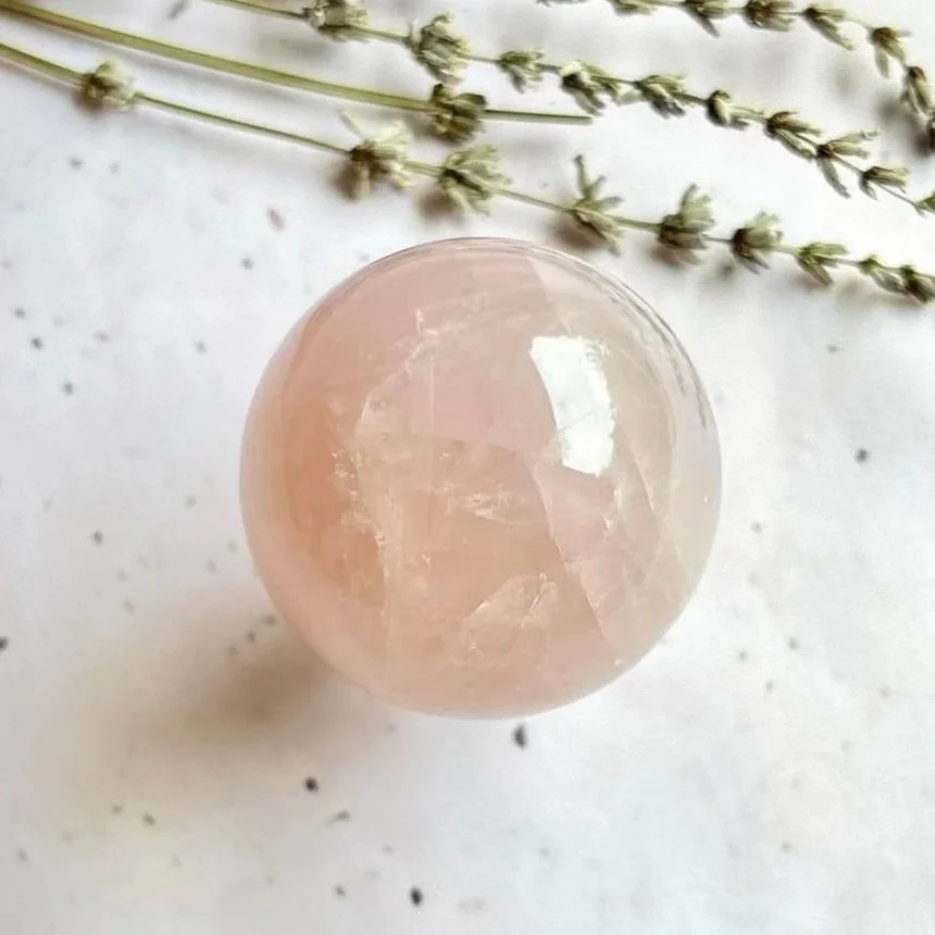 Exact Lavender Rose Quartz sphere associated with love, compassion, and emotional healing