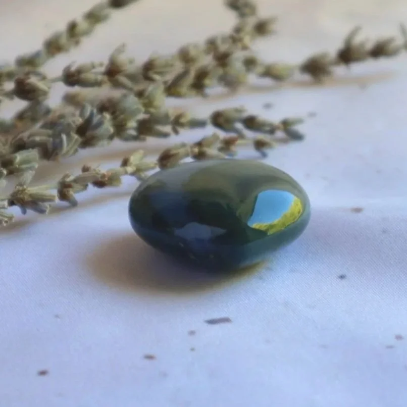Natural Moss Agate heart with unique green and earthy markings