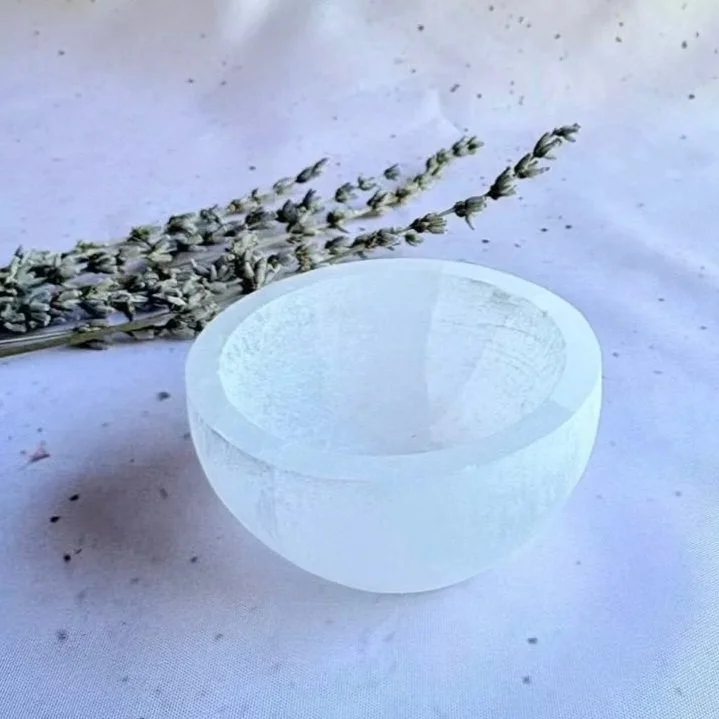 Small Satin Spar bowl suitable for jewellery and crystal tumbles