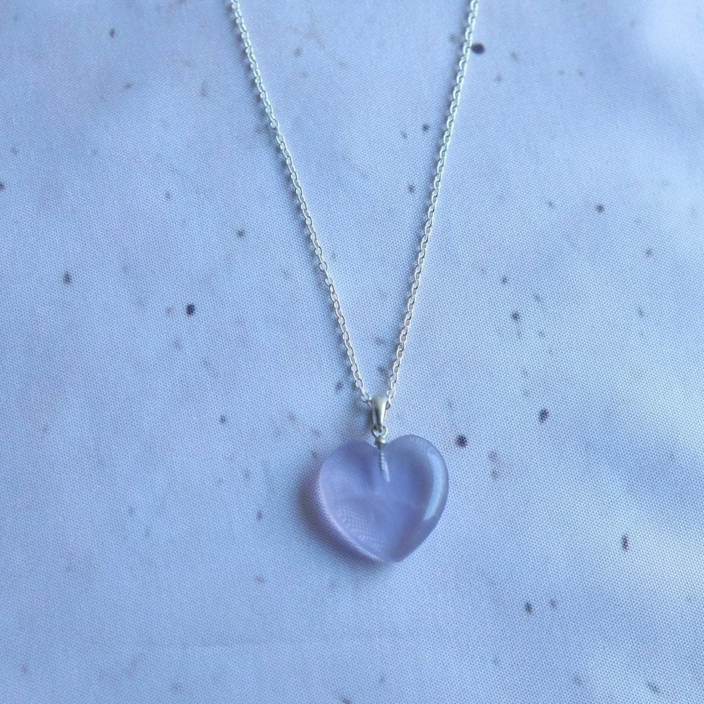 Lavender Fluorite Heart Necklace on a sterling silver chain