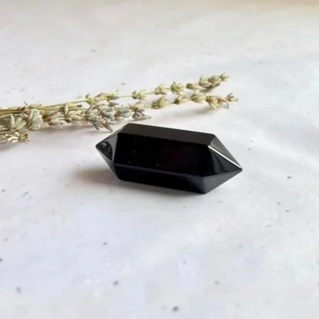 Natural Black Obsidian double terminated crystal point