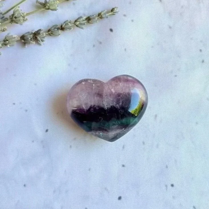 Exact Fluorite crystal heart with beautiful purple banding