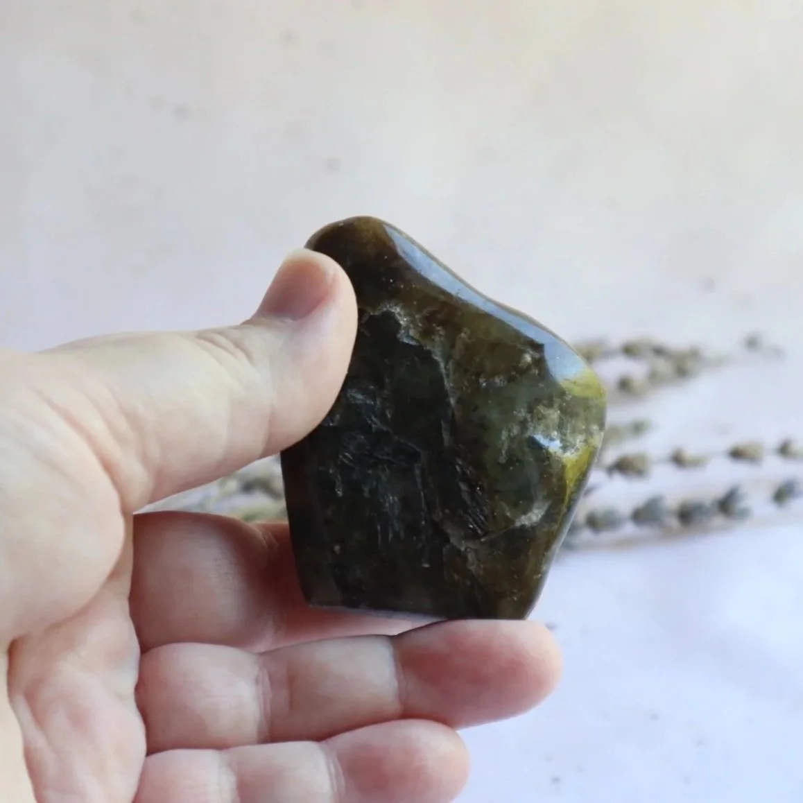 Polished Labradorite freeform crystal showing natural colour variation and flash