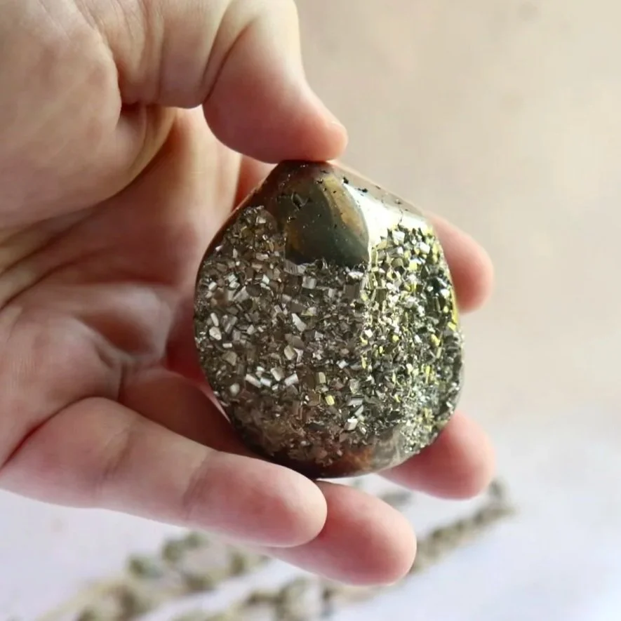 Golden metallic Pyrite freeform crystal with natural mineral texture
