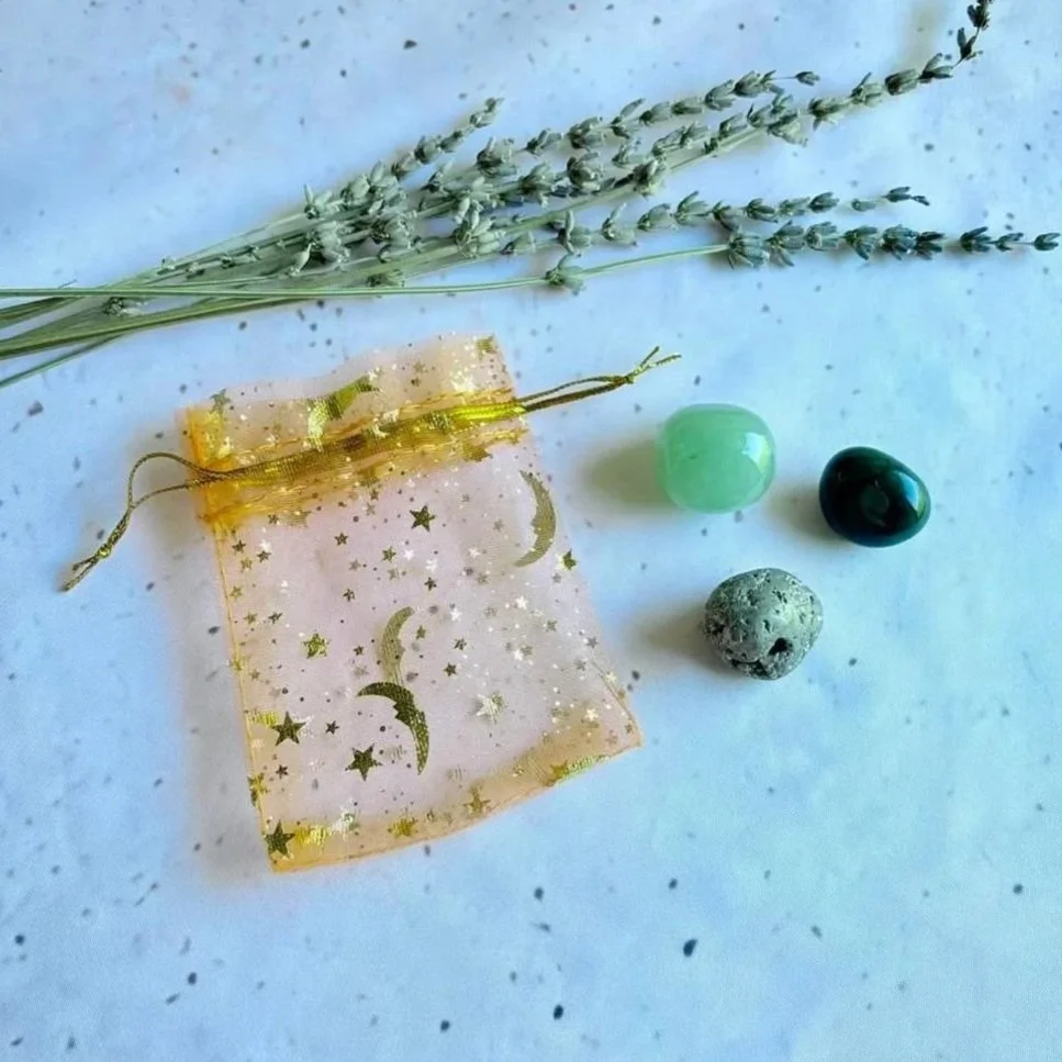Opportunity and growth crystal pack in a reusable organza pouch