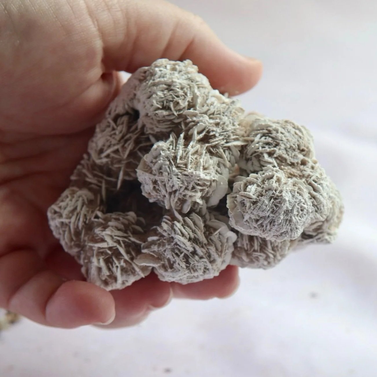 Exact Desert Rose mineral specimen with delicate layered edges and sand-rich natural texture, approximately 9 × 6 cm.