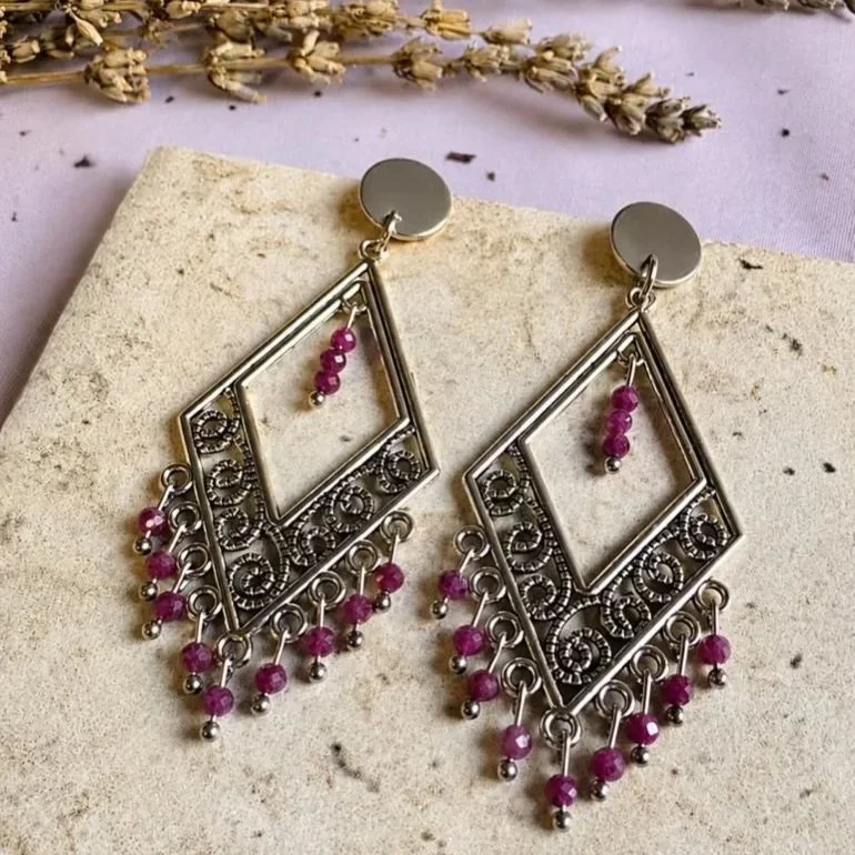 Elegant Ruby gemstone earrings with cascading chandelier design