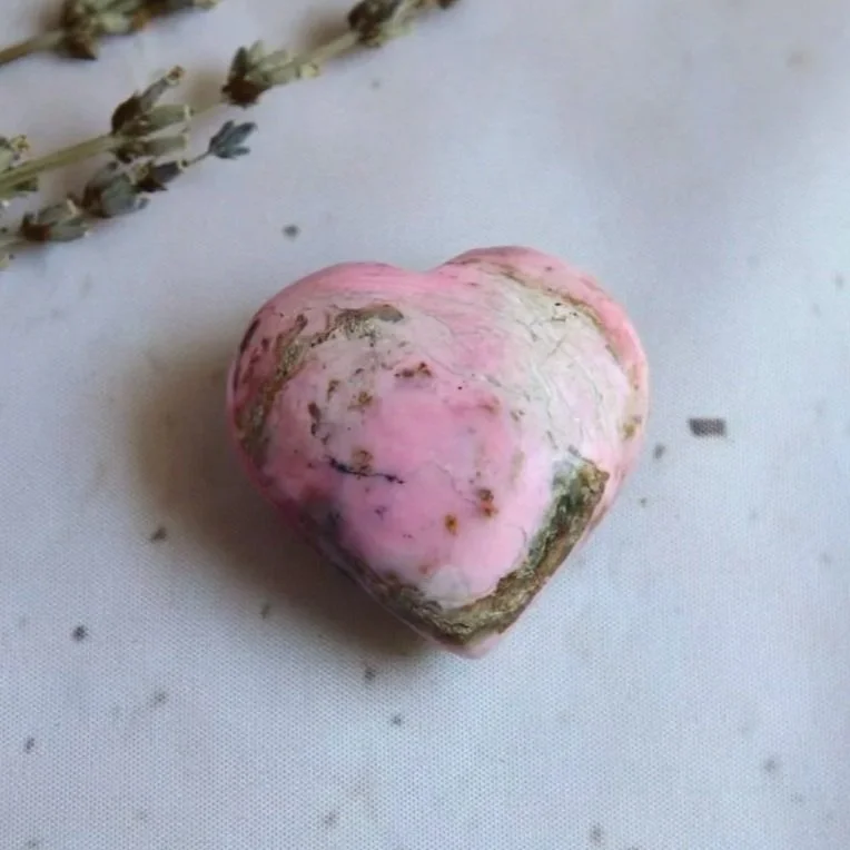 Polished Pink Opal heart crystal with soft pink colouring