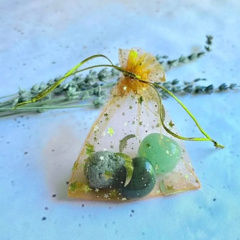 Bloom and Grow crystal pack with Green Aventurine, Moss Agate, and Pyrite