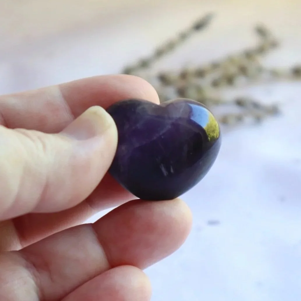 Polished Chevron Amethyst crystal puff heart approximately 3 cm