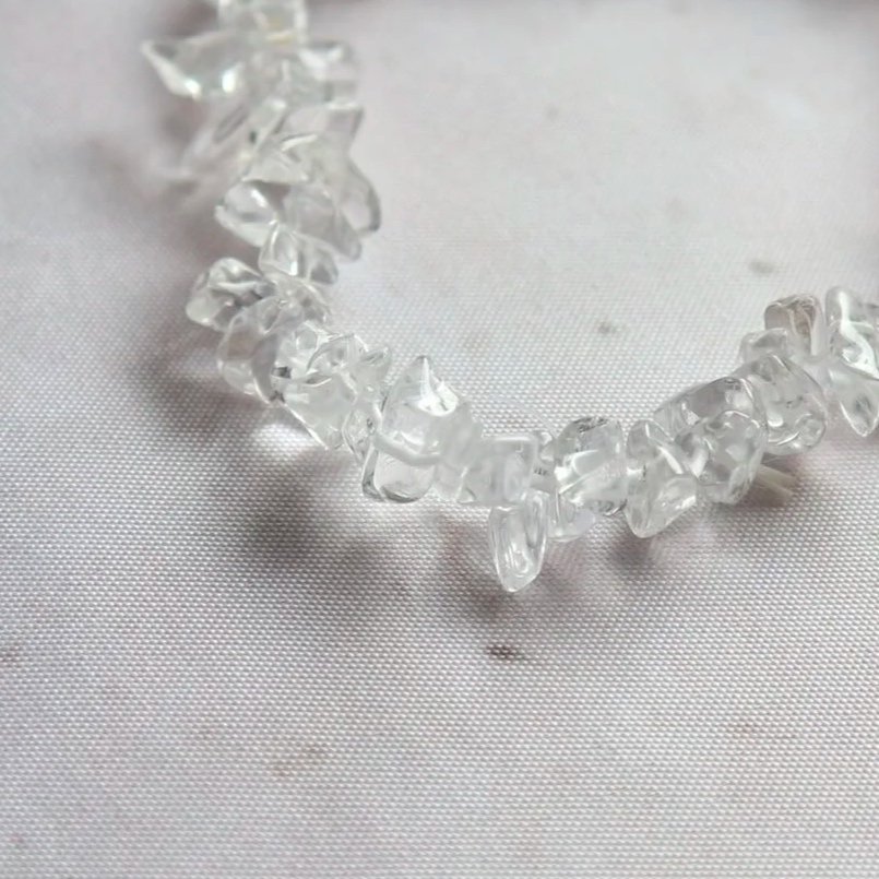 Clear Quartz crystal chip bracelet featuring polished natural Quartz chips