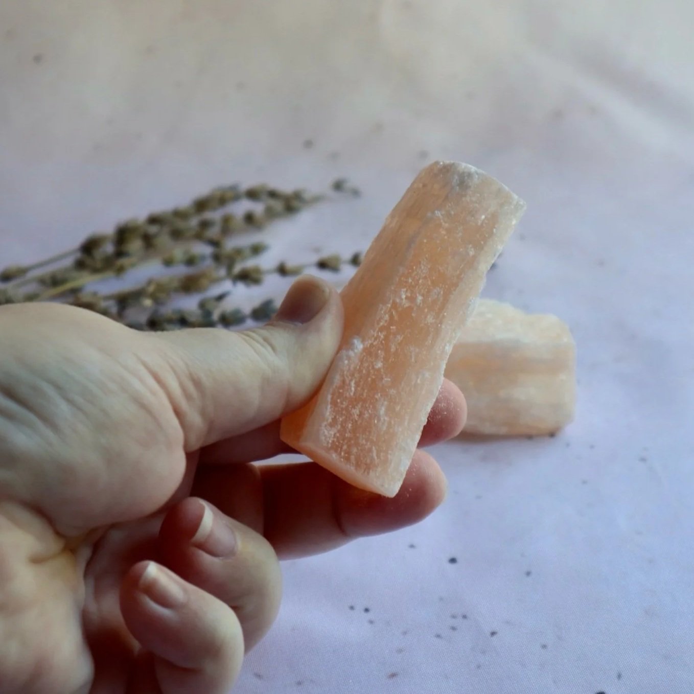 Natural Satin Spar gypsum stick for crystal collections and display