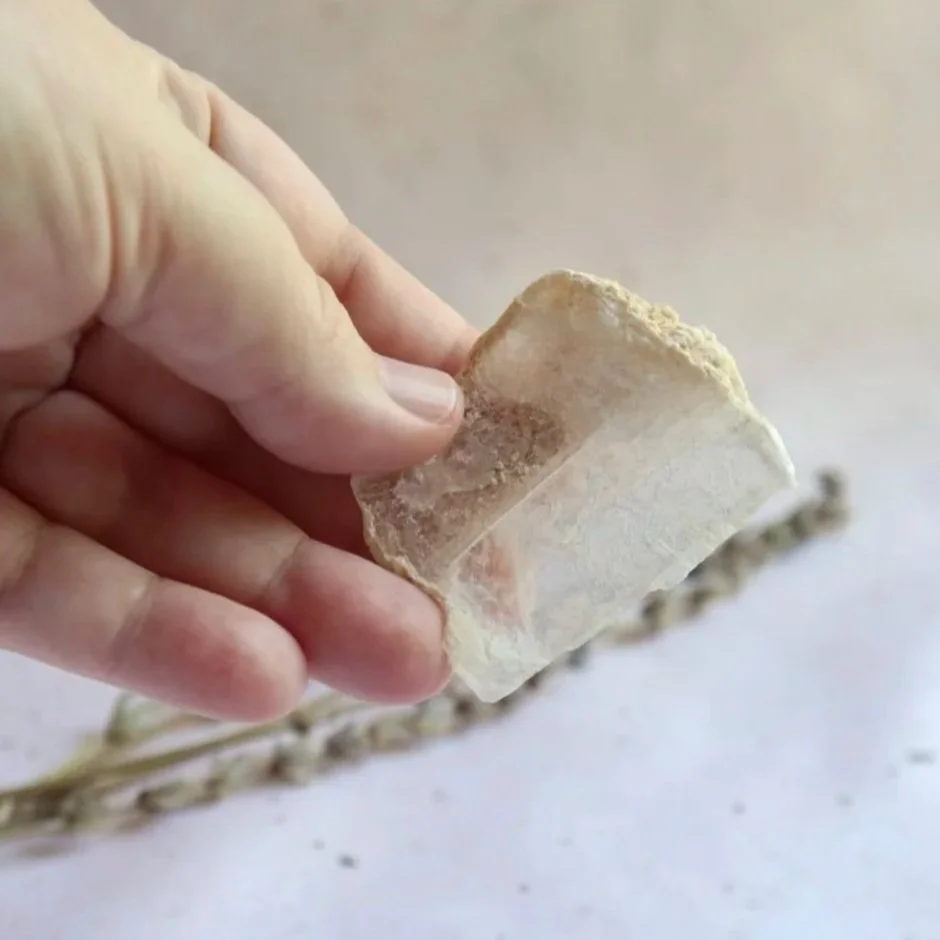 Small Selenite flat crystal slab with a soft translucent appearance
