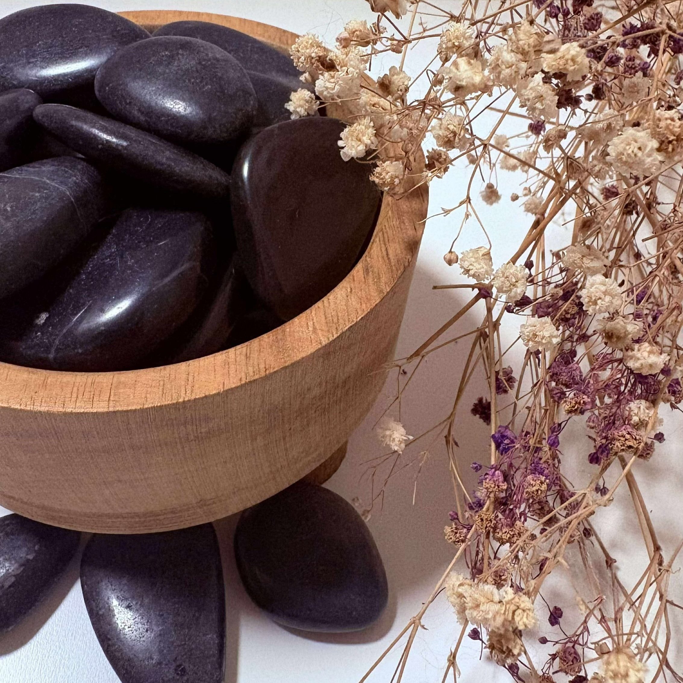 Black Onyx flat stone from Sunflower Hollows, smooth polished crystal for protection, strength, and grounding energy