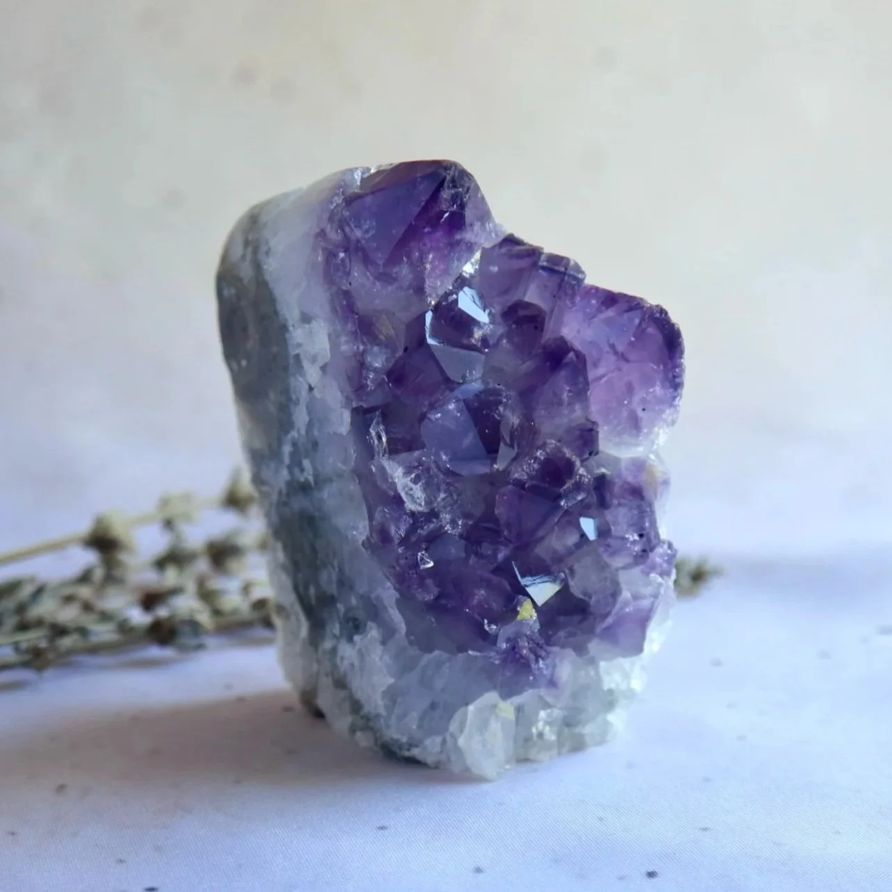 Amethyst Crystal Cluster approximately 9cm tall with natural purple crystal points