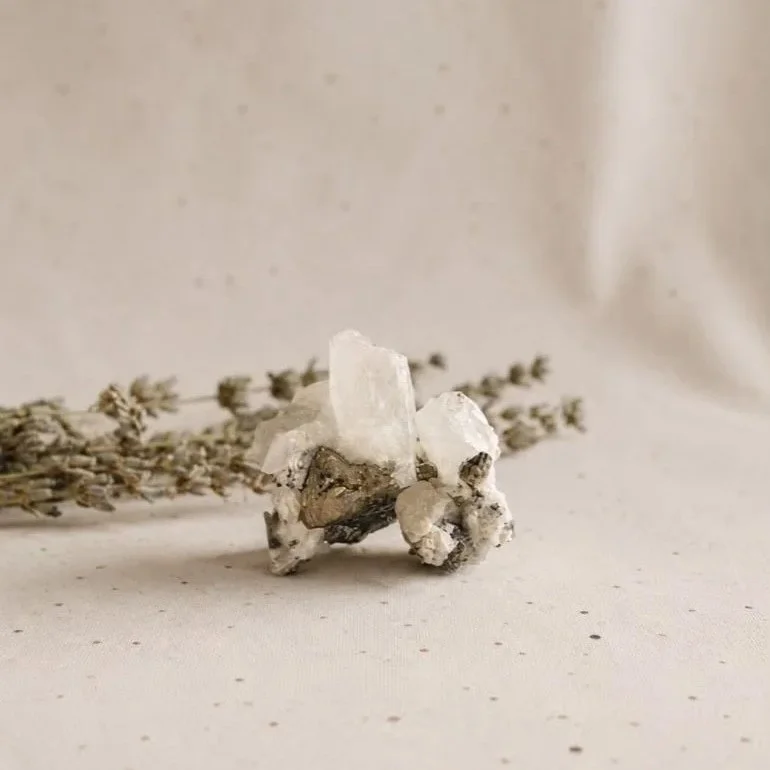 Natural Pyrite in Quartz crystal cluster approximately 4cm x 3.5cm
