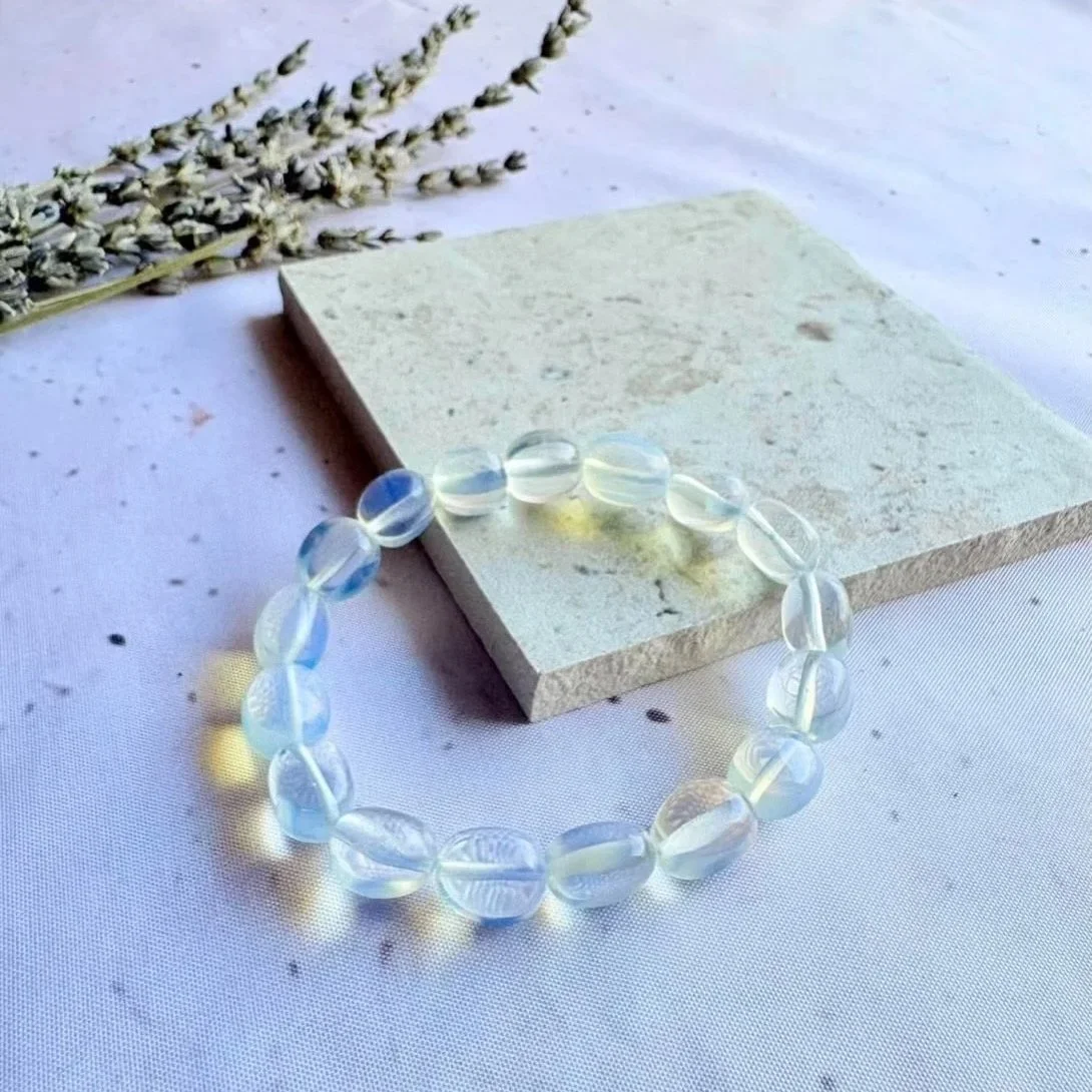 Polished Opalite Round Bead Bracelet