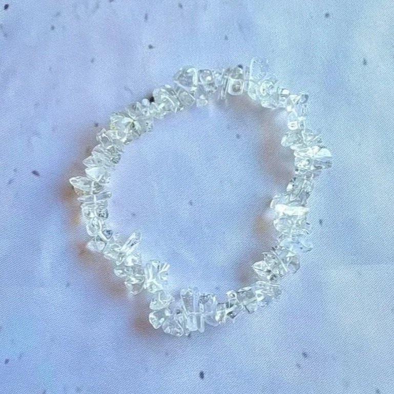 Natural Clear Quartz chip bracelet on a stretch cord