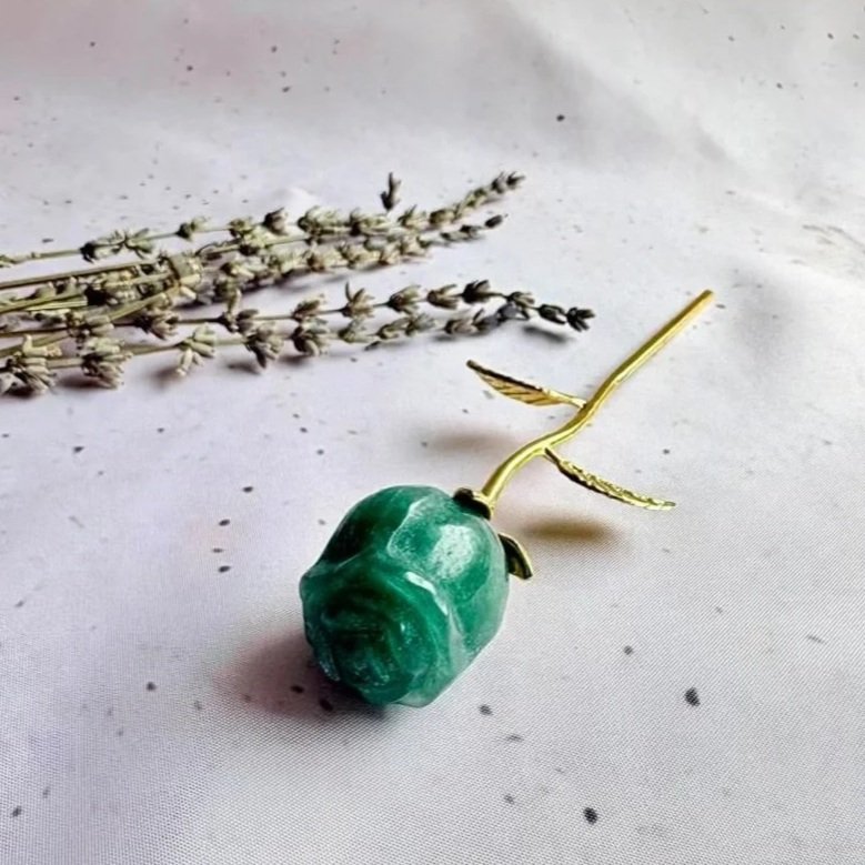 Decorative Green Aventurine crystal rose suitable as a gift or home décor piece