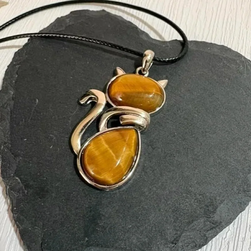 Crystal Cat Necklace - Tigers Eye Pendant | Protection & Confidence
