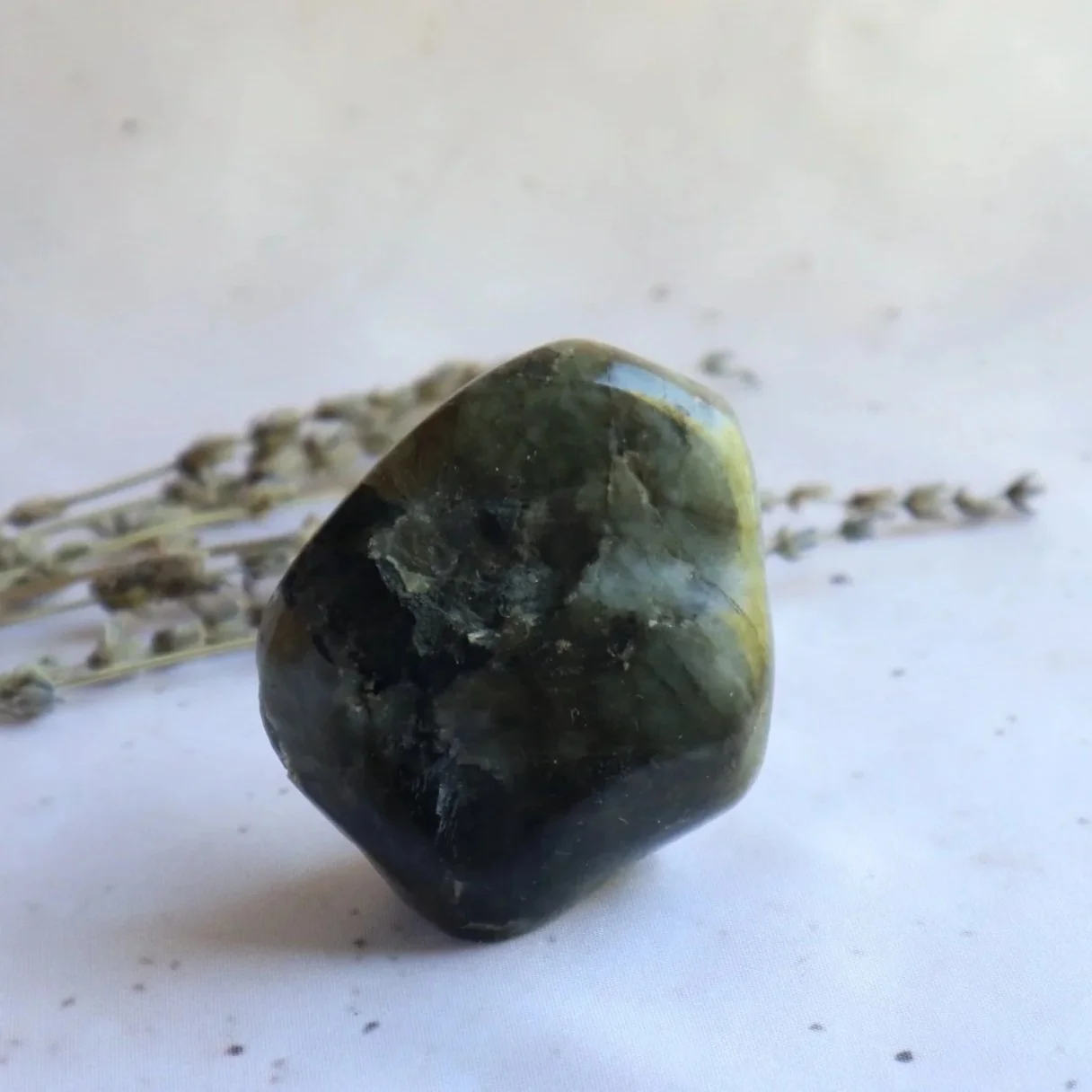 Polished and naturally rough Labradorite freeform crystal