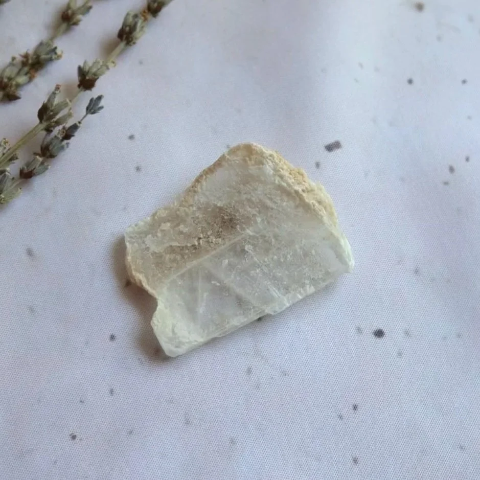 Natural Selenite slab measuring approximately 4.5cm by 3.5cm