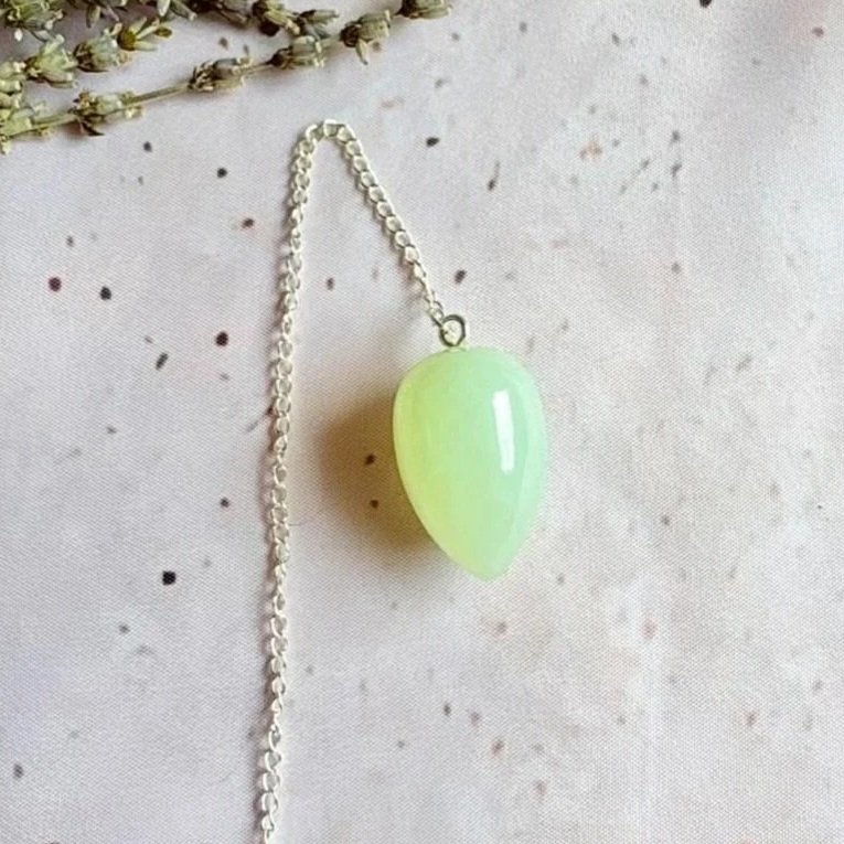 New Jade round pendulum featuring a polished green crystal sphere