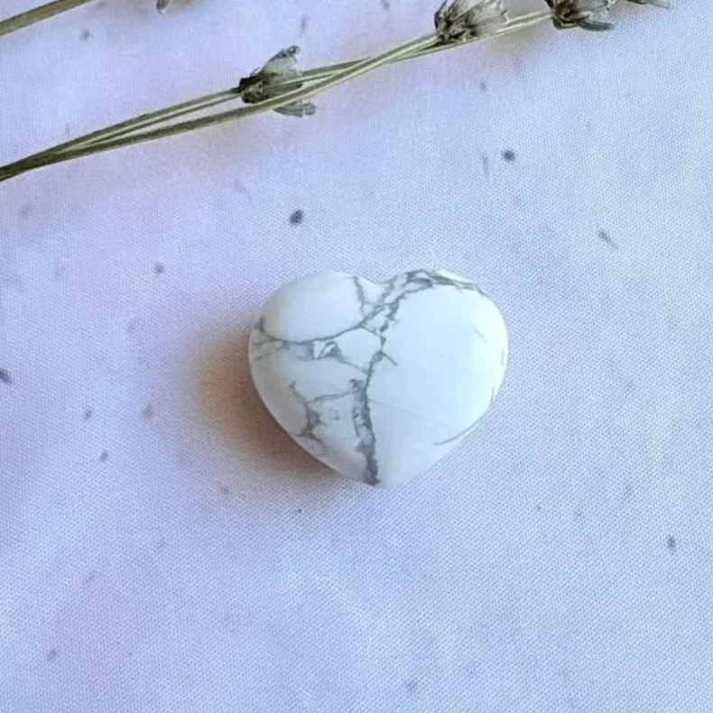 White Howlite crystal puff heart polished to a smooth finish
