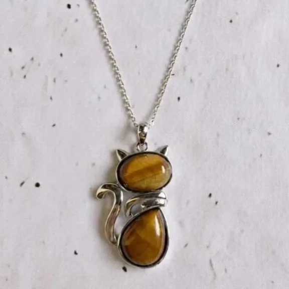 Crystal Cat Necklace - Tigers Eye Pendant | Protection & Confidence