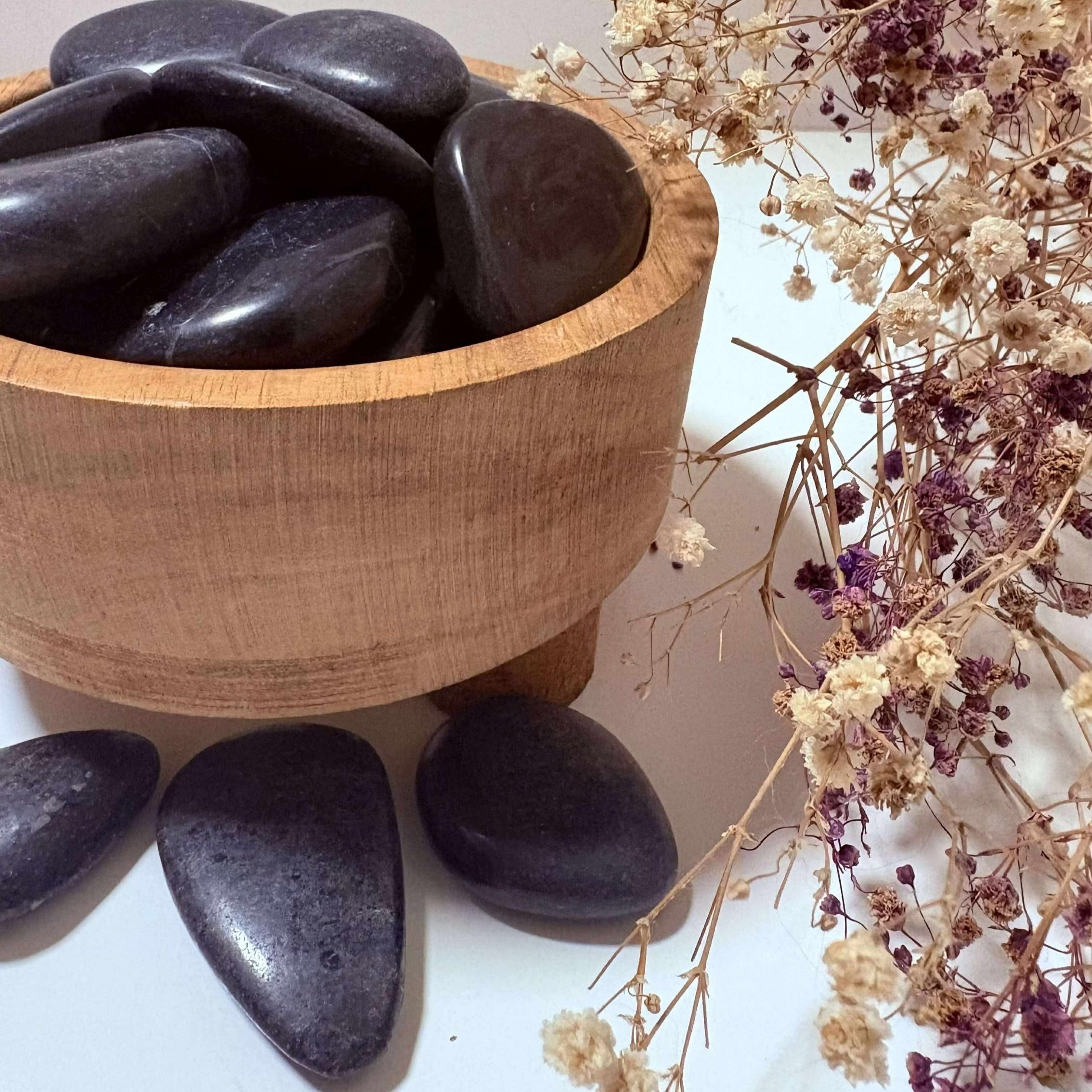 Black Onyx flat crystal, sleek and shiny stone for shielding negative energy