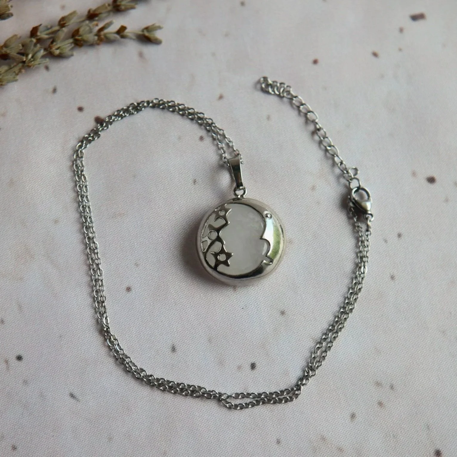 Clear Quartz celestial necklace with stainless steel chain