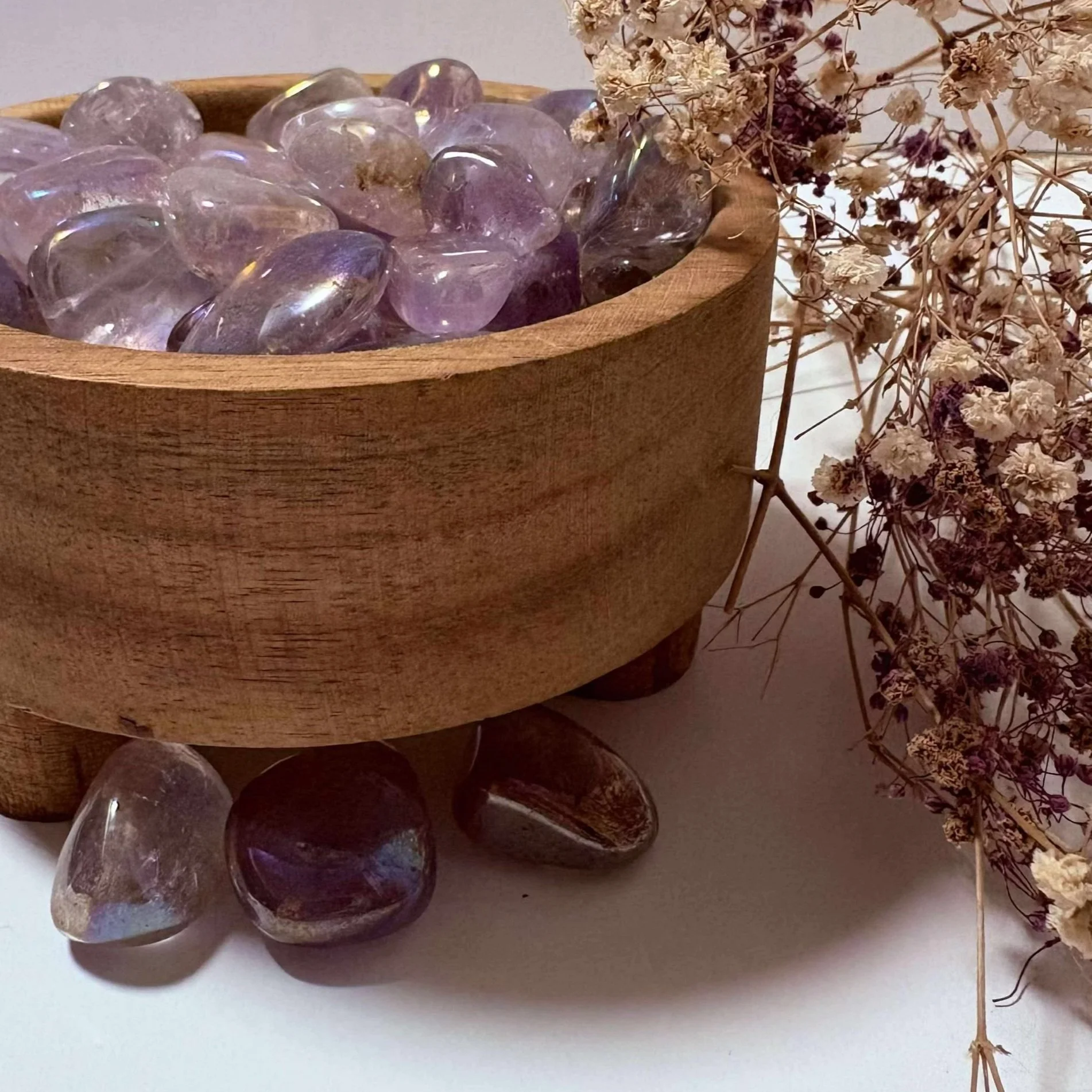 Iridescent Aura Amethyst tumbled stone, colorful healing crystal with calming and uplifting properties