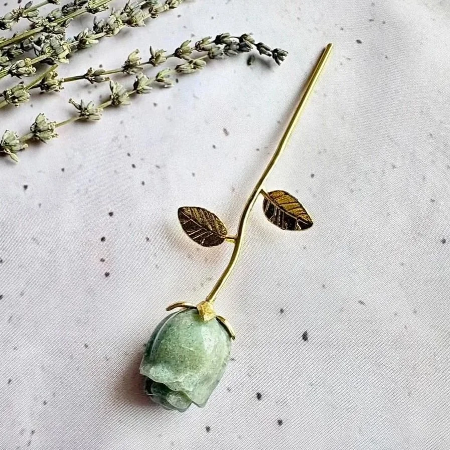 Crystal Labradorite rose available with gold or silver coloured stem