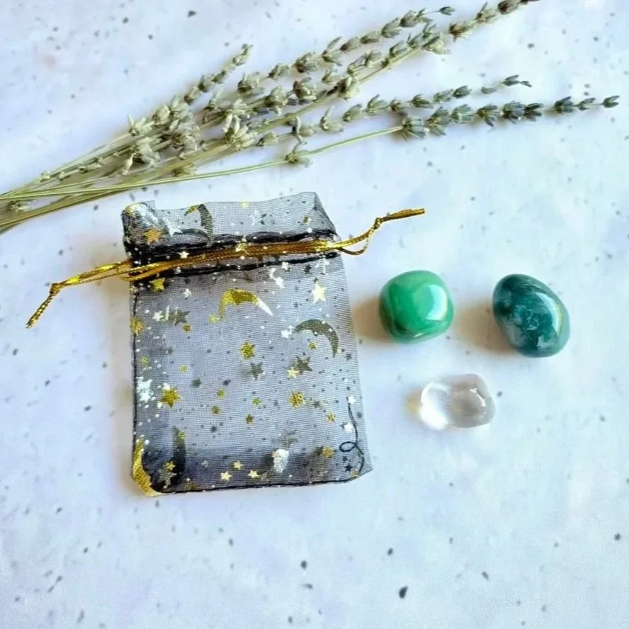New beginnings crystal pack in a reusable organza pouch