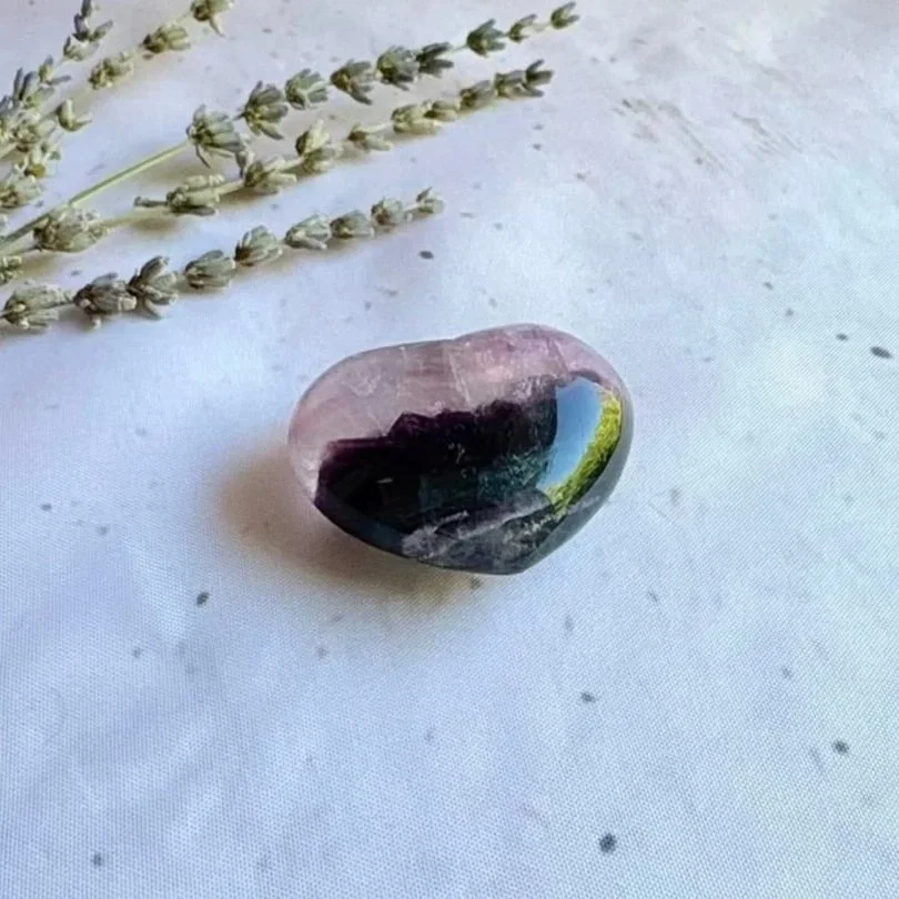 Exact purple Fluorite crystal heart display piece