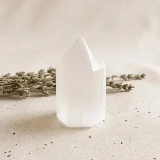 Natural Satin Spar tower measuring approximately 6cm tall
