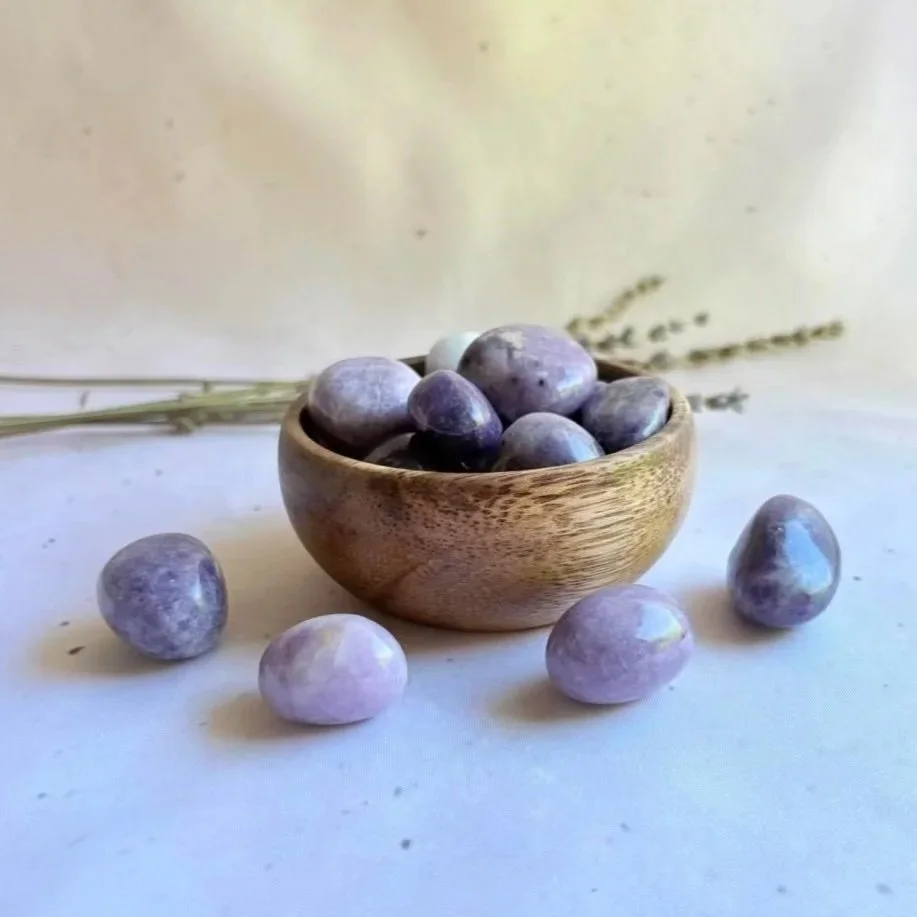 Lepidolite tumble associated with calm, relaxation, emotional balance, and sleep