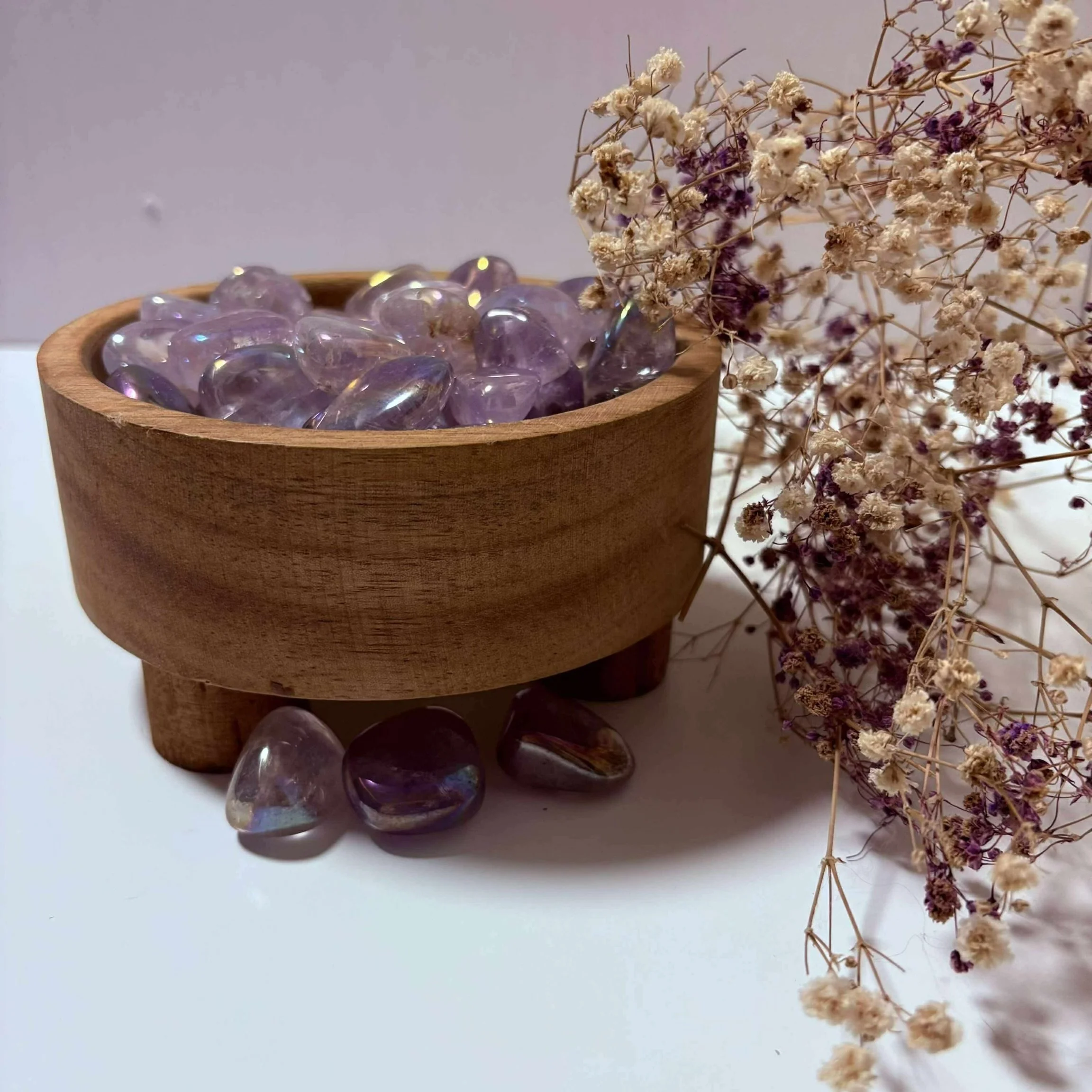Iridescent Aura Amethyst tumbled stone, colorful healing crystal with calming and uplifting properties