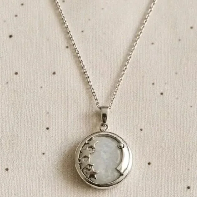 Clear Quartz Moon & Stars Necklace