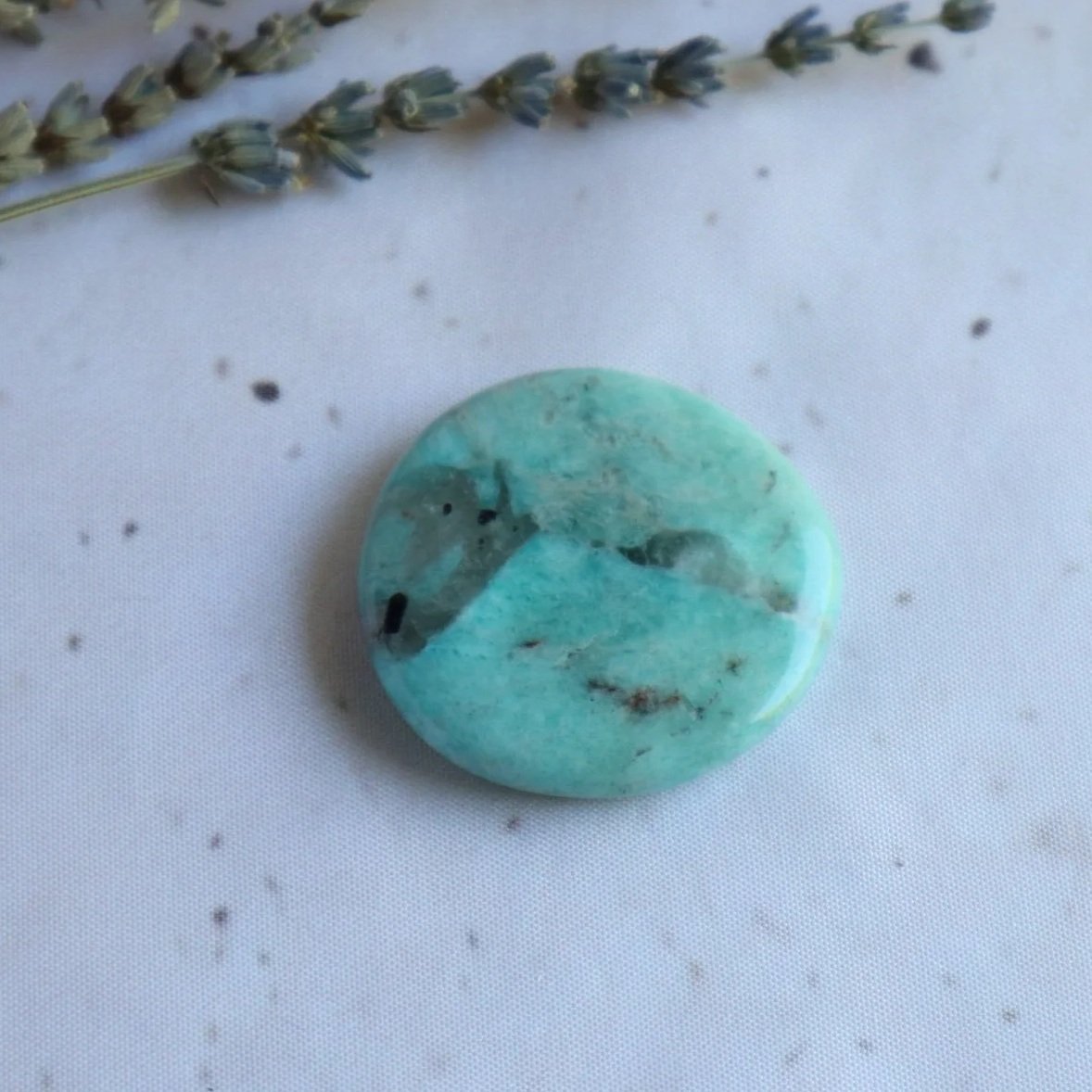 Polished Amazonite flat stone with blue-green natural colouring
